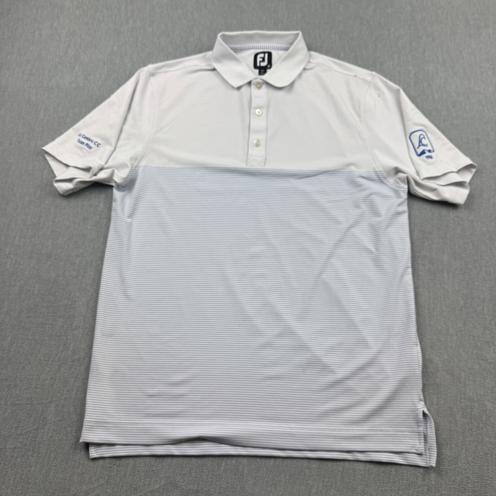 Footjoy FJ Shirt Mens Medium White Striped Polo Golf Stretch La Cumbre CC Active